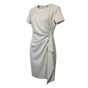 Maggy London Ivory Ruched Dress Cocktail Career Draped Small Petite